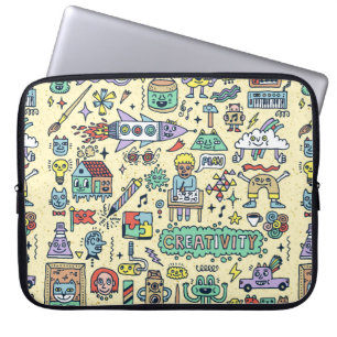 Creativiteitsactiviteiten Funny Doodle Cartoon set Laptop Sleeve