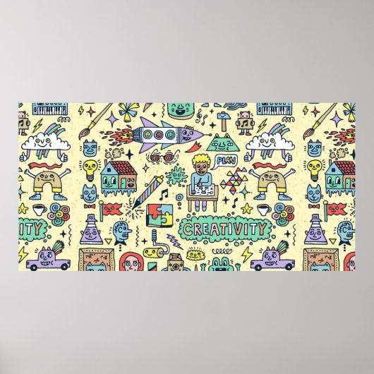 Creativiteitsactiviteiten Funny Doodle Cartoon set Poster (Voorkant)