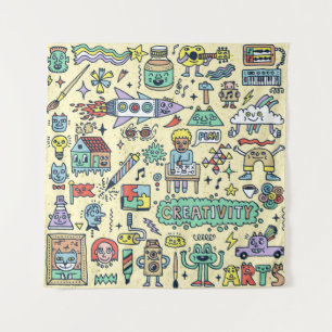 Creativiteitsactiviteiten Funny Doodle Cartoon set Wandkleed