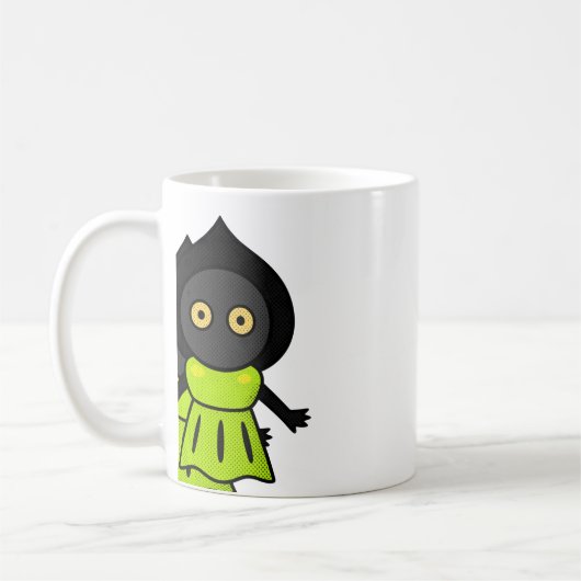 Créature noire mignonne en robe verte Mug à café (Gauche)