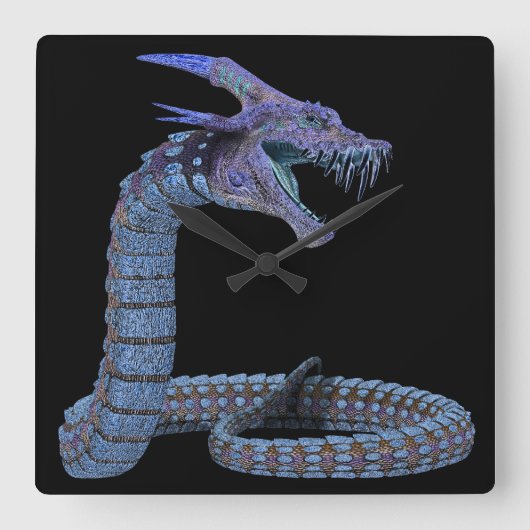 Creature Snake Blue Vierkante Klok (Voorkant)