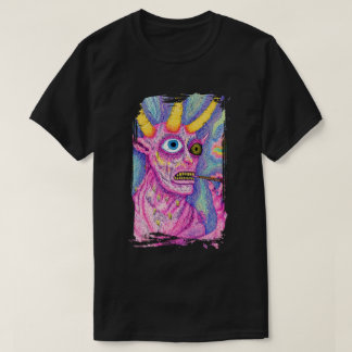 Creature with horns and something in its mouth t-shirt