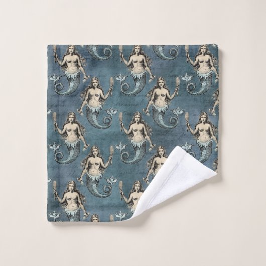 Créatures de mer sirènes couleur bleue de l'océan (Gant de toilette)