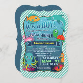 Créatures Mer Colorées; Invitation Baby shower Gar (Devant / Derrière)