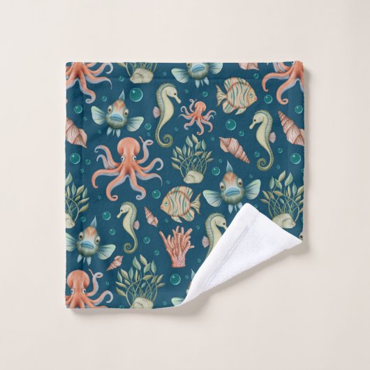 Créatures sous-marines en bleu (Gant de toilette)