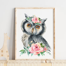 Crèche Baby Owl en forêt | Jolie affiche murale