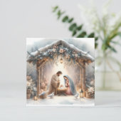 Crèche rustique avec carte de fleurs d'hiver (Debout devant)