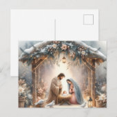 Crèche rustique avec carte de fleurs d'hiver (Devant / Derrière)