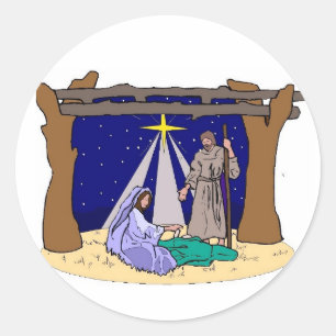 Creche Scene Natitivity Scene Manger Ronde Sticker