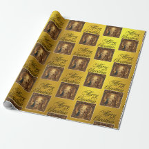 Crèche sur papier cadeau à feuille d'or
