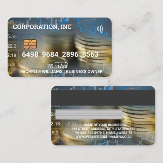 Crédit | Carte de débit | Devise | Graphiques Stoc (Devant / Derrière)