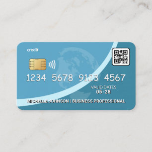 Credit Debit Card Blauw Globaal QR-code Visitekaartje