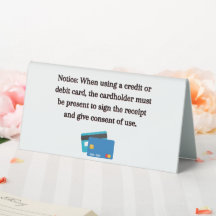 Credit/Debit Card Policy Retail Card Payment Sign