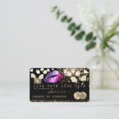 Credit Debit Kaart Styled Glitter Gold lips diaman Visitekaartje (Staand voorkant)