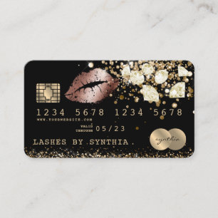 Credit Debit Kaart Styled Glitter Gold lips diaman Visitekaartje