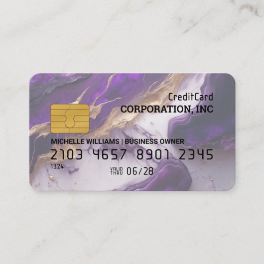 Credit Kaart | Goud Violet Marmer Visitekaartje (Voorkant)