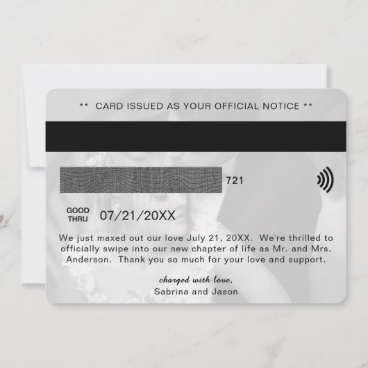 Credit Kaart net getrouwd bruiloft aankondiging (Achterkant)