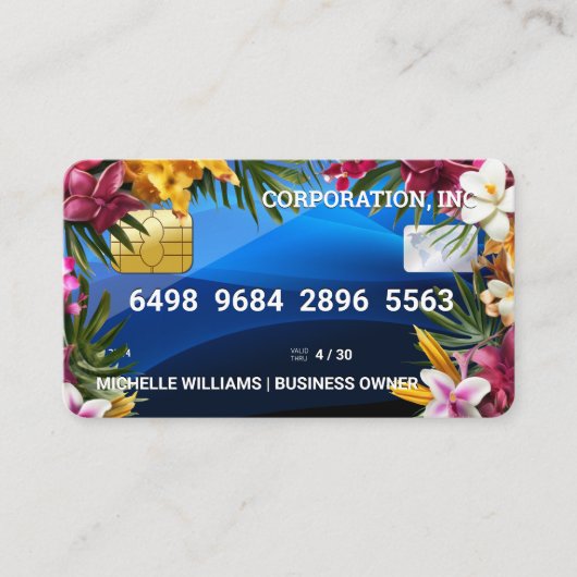 Creditcard | Blauw Abstract | Exotische Bloemen Visitekaartje (Voorkant)