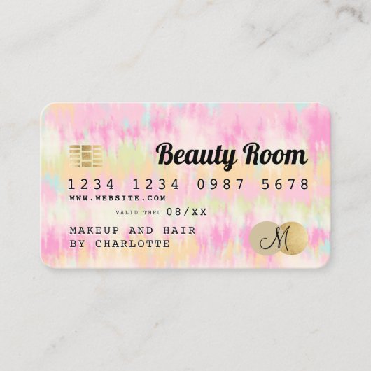 Creditcard boho tie dye pastel schoonheidsmonogram visitekaartje (Voorkant)