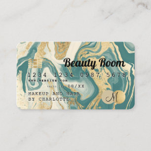 Creditcard goud marmer blauwgroen dark beauty mono visitekaartje