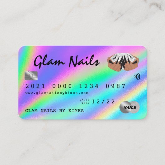 Creditcard Holographic Nail-technicus Visitekaartje (Voorkant)