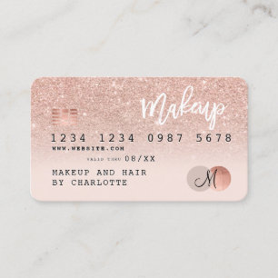 Creditcard roos goud glitter zwart roze monogram visitekaartje