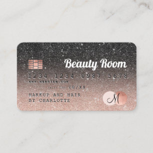 Creditcard roos goud zwart glitter monogram visitekaartje