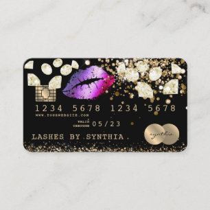 Creditcard styreen Glitter Gold lips diamant Visitekaartje