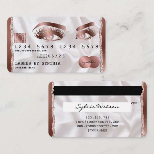 Creditcard styreen Roos Gold Long Lashes Visitekaartje (Voorkant / Achterkant)