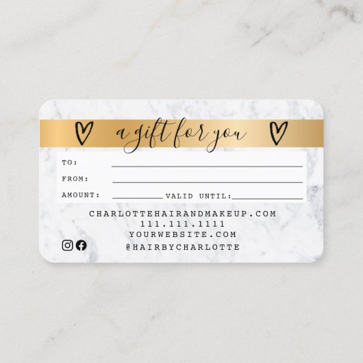 Creditcard White marmer Gold-cadeaukaart Visitekaartje (Achterkant)