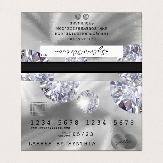 Creditcardstijl Silver Diamond Visitekaartjes (Buitenkant ongevouwen)