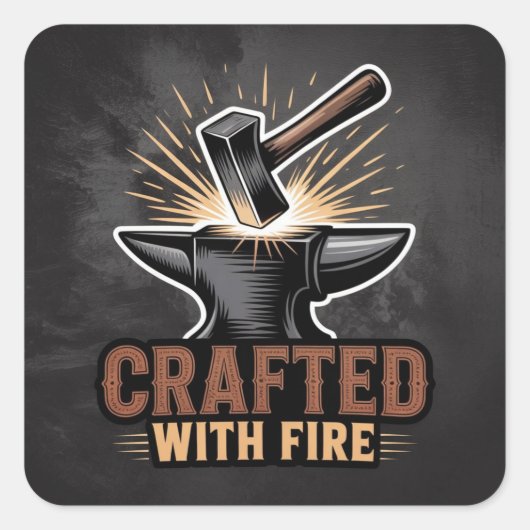 Créé avec le feu – Autocollant d'artisanat rustiqu (Devant)