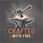 Créé avec le feu – Autocollant d'artisanat rustiqu (Recto)