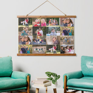 Creëer 16 Foto Collage Familie Baby Monogrammed Hangend Wandkleed