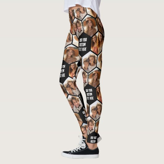 Creëer a Custom 6 Photo Collage Honeycomb - tekst Leggings (Links)