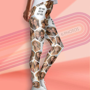 Creëer a Custom 6 Photo Collage Honeycomb - tekst Leggings