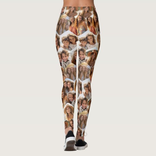 Creëer a Custom 7 Photo Collage Honeycomb Hexagon Leggings (Achterkant)