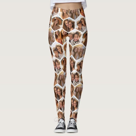Creëer a Custom 7 Photo Collage Honeycomb Hexagon Leggings (Voorkant)