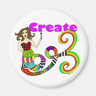 Creëer Colorful Mermaid Muse Round Magneet
