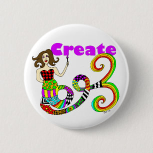 Creëer Colorful Mermaid Muse Round Ronde Button 5,7 Cm