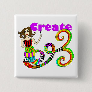 Creëer Colorful Mermaid Muse Square Vierkante Button 5,1 Cm