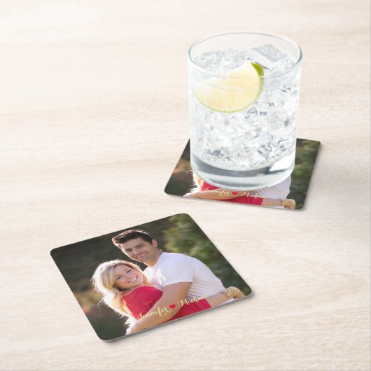 Creëer Custom Couple Pas getrouwd Fotopapier Onder Vierkante Kartonnen Onderzetter (Insitu)