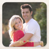 Creëer Custom Couple Pas getrouwd Fotopapier Onder Vierkante Kartonnen Onderzetter (Voorkant)