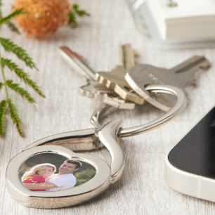 Creëer Custom Foto Verjaardag Valentijnsdag Hart Sleutelhanger