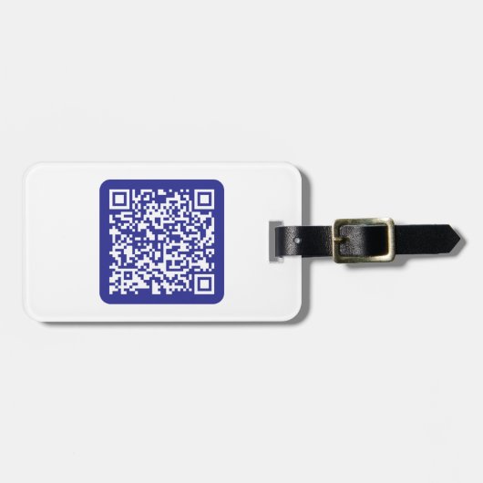 Creëer een scanbare QR-code | Bewerkbaar donkerbla Bagagelabel (Voorkant horizontaal)