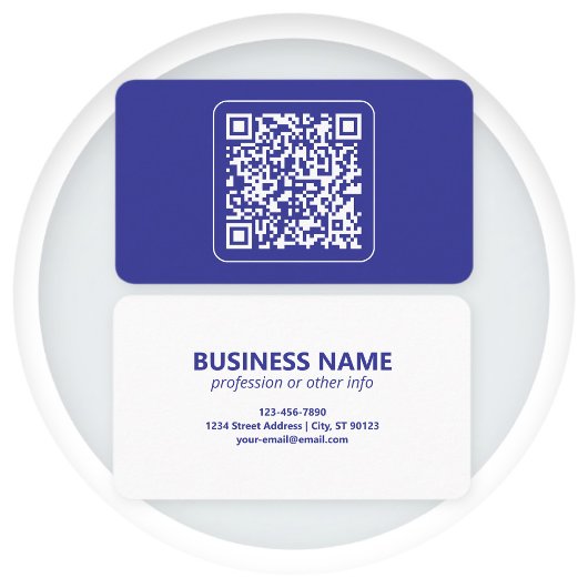 Creëer een scanbare QR-code | Bewerkbaar donkerbla Visitekaartje