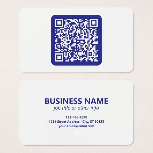 Creëer een scanbare QR-code | Bewerkbaar donkerbla Visitekaartje (Voorkant /achterkant)