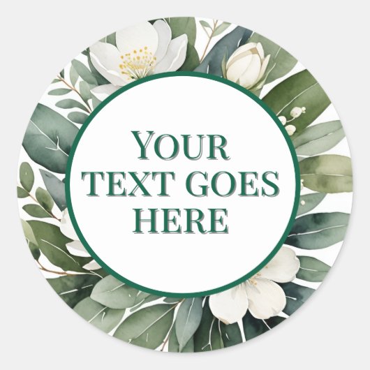 creëer eigen bruiloft sticker witte bloem eucalypt (Voorkant)