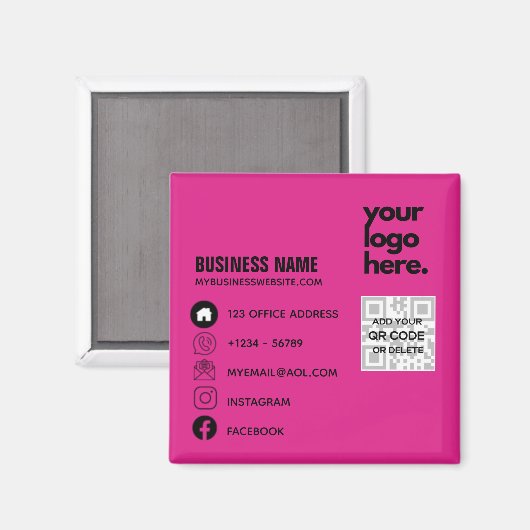 Creëer Eigen CERISE PINK QR CODE Visitekaartje Log Magneet (Voorkant / Achterkant)