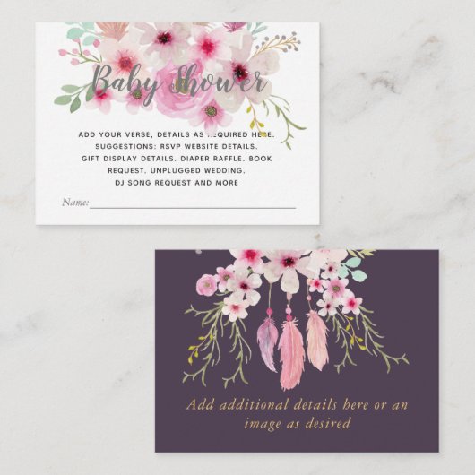 Creëer Eigen Event Details Inserts - BOHOPink Viol Informatiekaartje (Voorkant / Achterkant)